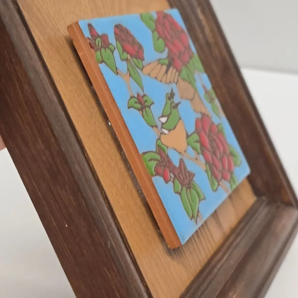 Vintage Earthtones Hummingbird Tile Trivet Art Ceramic Hand Painted Pottery USA